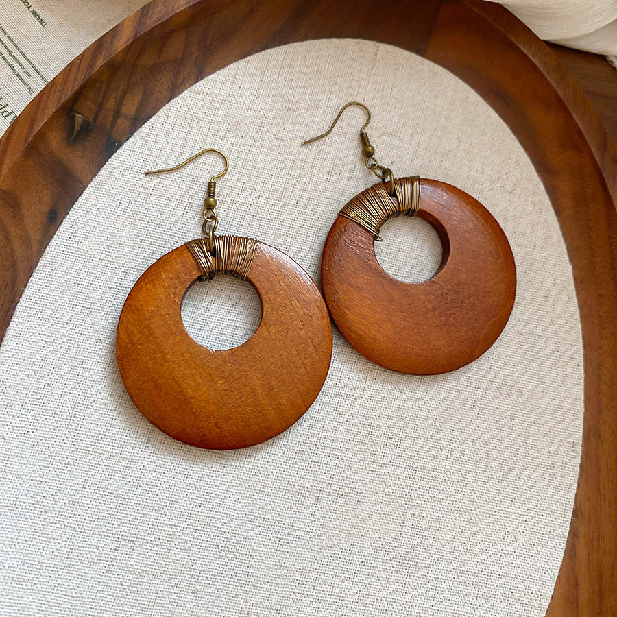 Chinese Style Coffee Color Wooden Bead Light Luxury High-grade Mori Rings
