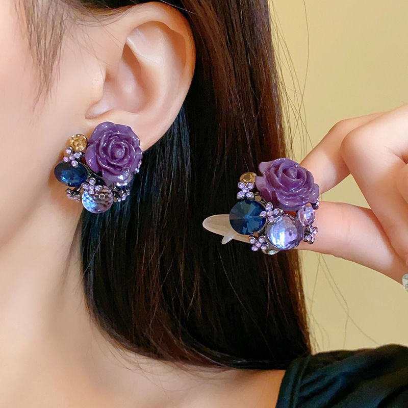 Women's Needle Fabric Purple Flower Tassel Light Luxury High-grade Temperament Fashionable Earrings