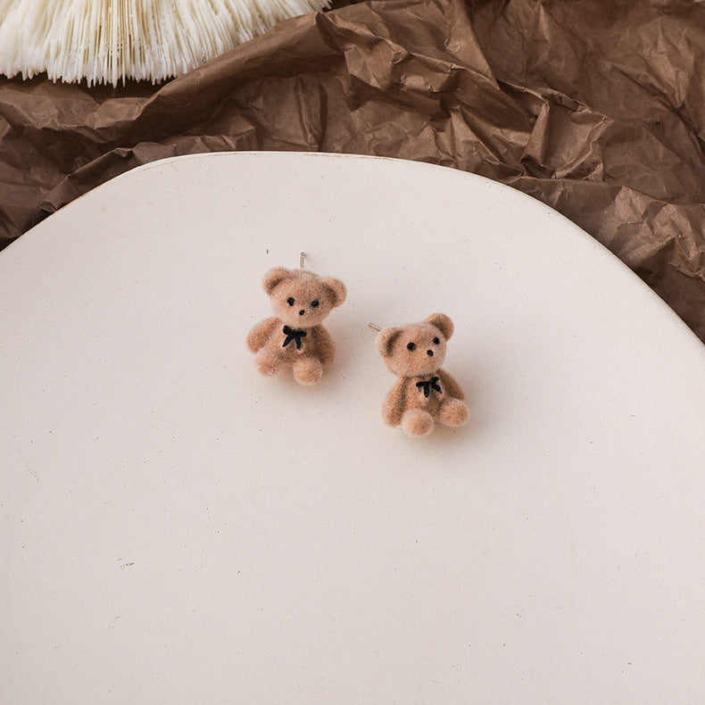 Cute Flocking Bow Bear Ear Cartoon Young Stud Earrings