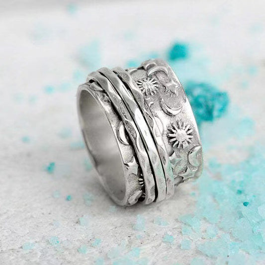 Hip Hop Element Simple Retro Star Moon Personality Ring