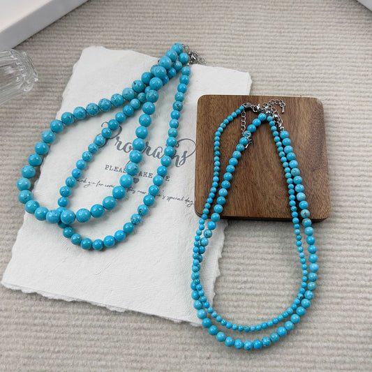 Women's Turquoise Beaded Stackable Popular Natural Stone Clavicle Chain Necklace