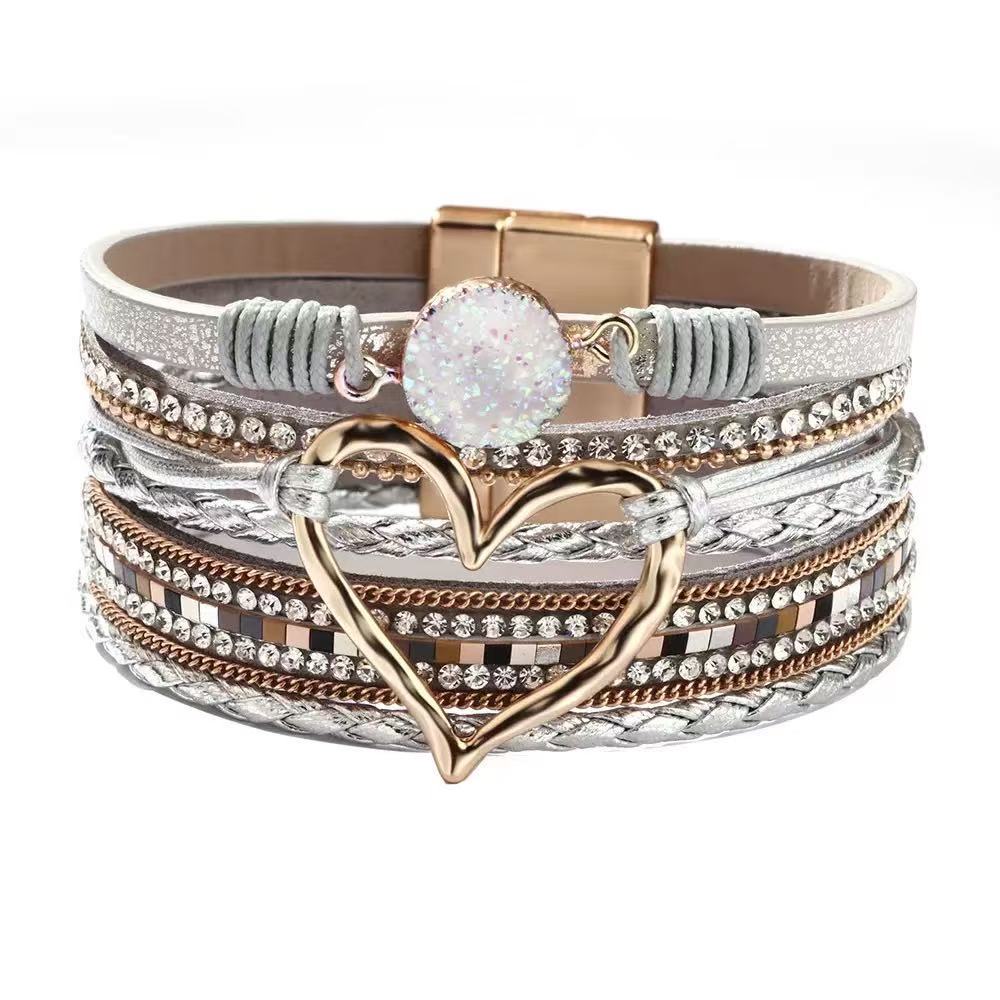 Women's Bohemian Style Gravel Woven Heart Magnetic Niche Bracelet