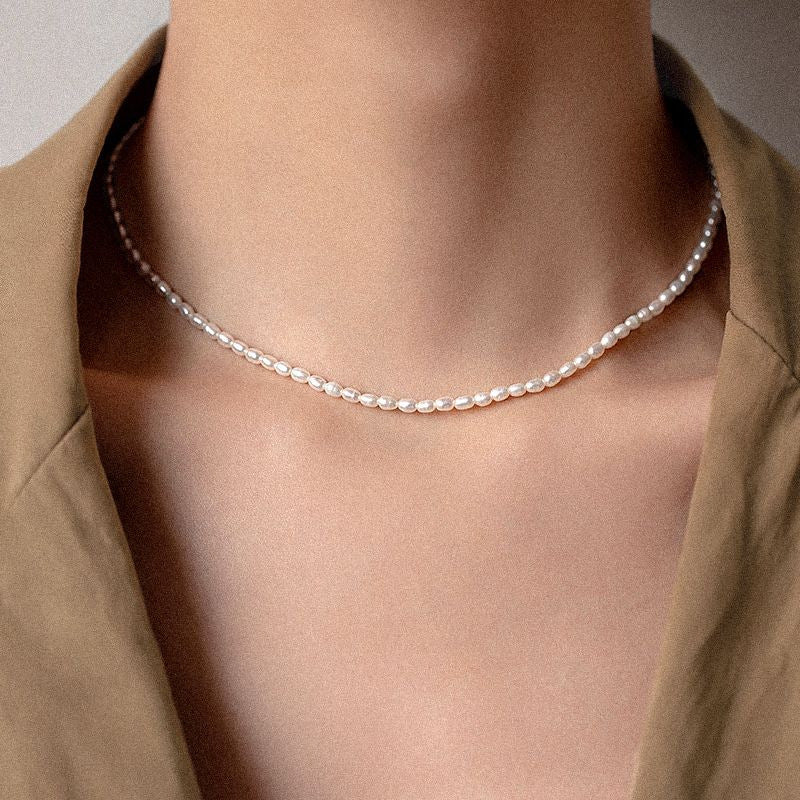 Women's Rice Grain Freshwater Pearl Simplicity Fashion Temperament Design Clavicle Chain Necklace