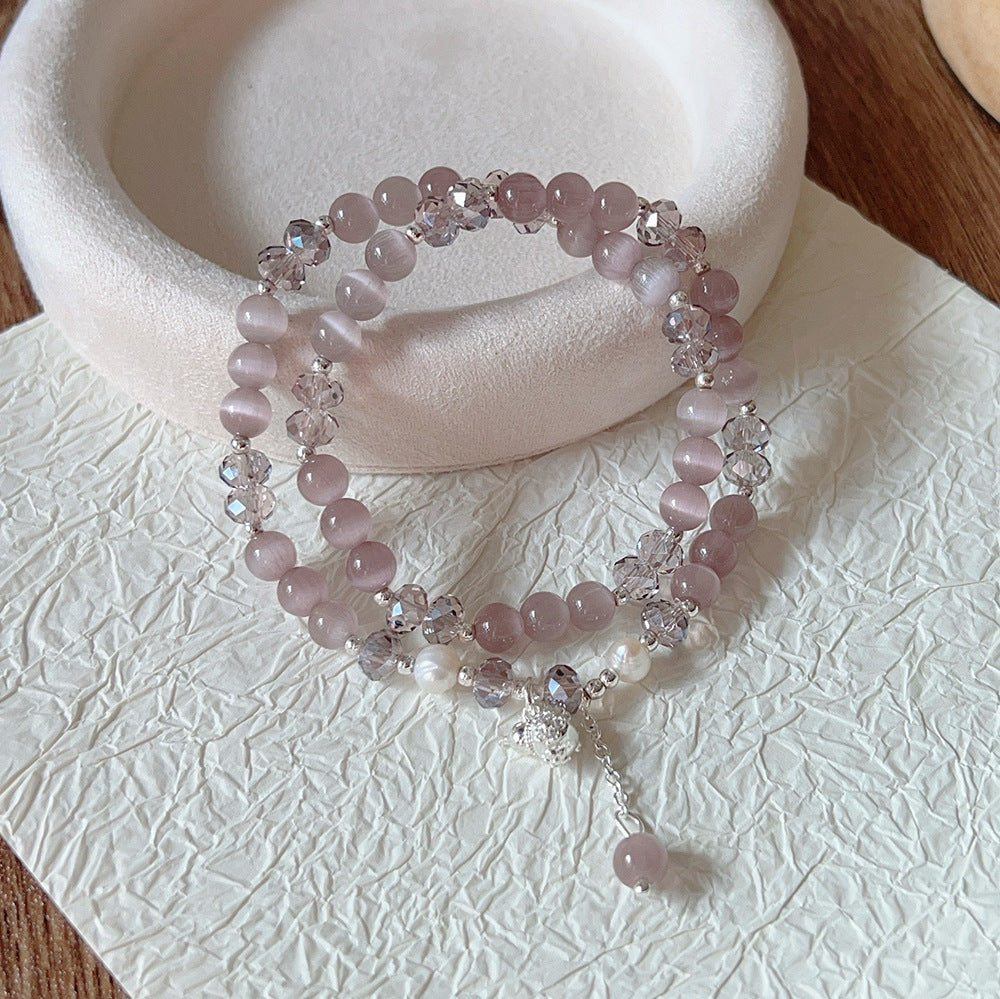 Circle Purple Opal Amethyst Jade Lotus Seedpod Beaded Niche High Bracelets