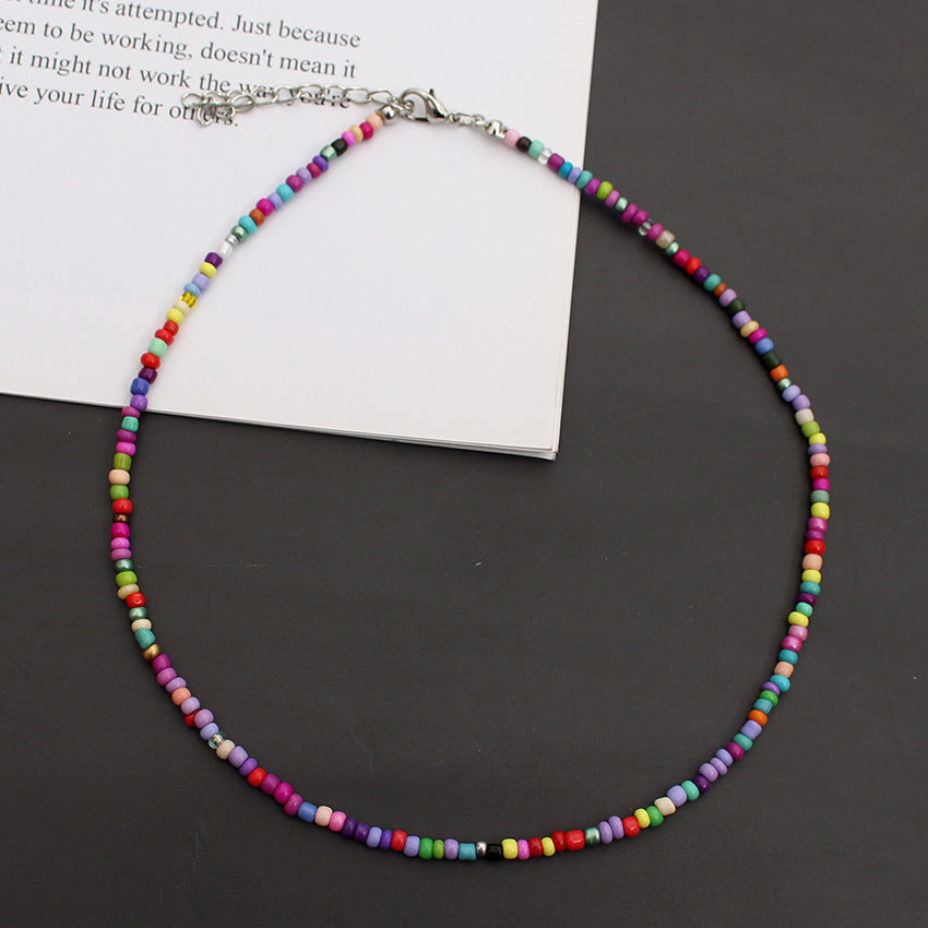 Korean Style Fashionable Colorful Bohemian Golden Balls Bead Handmade Ethnic Necklaces