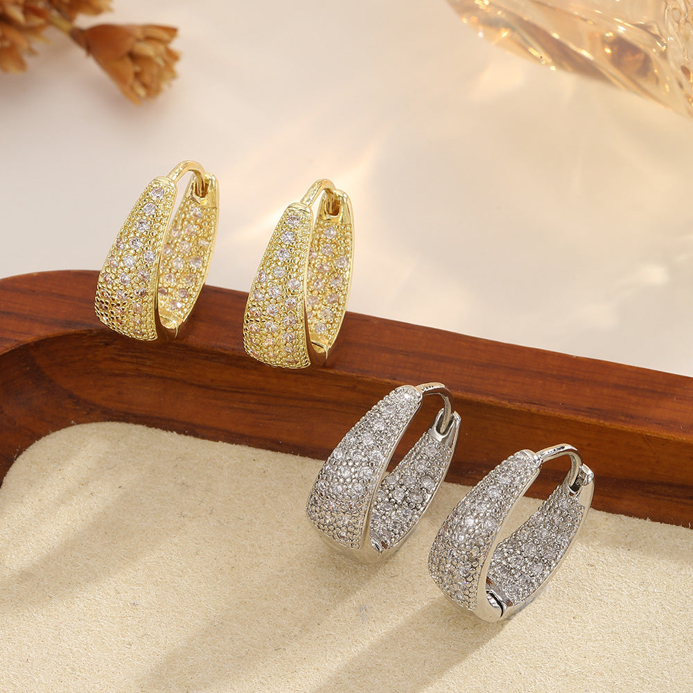U-shaped Zircon Light Luxury Geometric Simple Copper Eardrop Ear Buckle