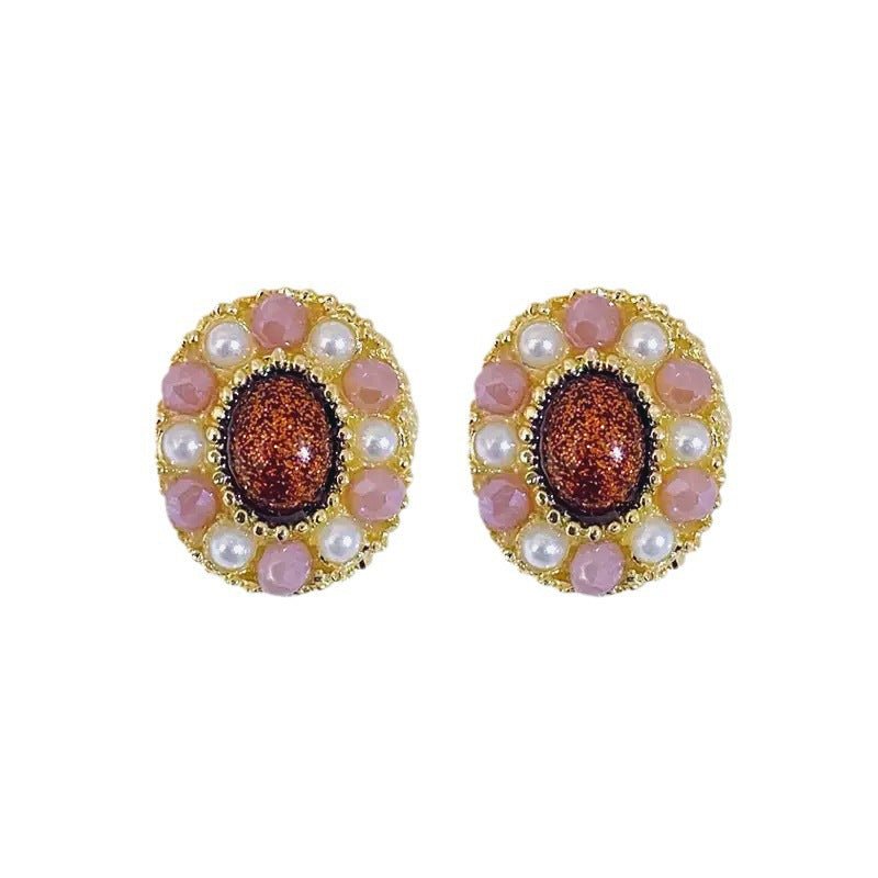 Sier Needle Wine Red Pearl Ear Tide Exquisite Super Fairy Stud Earrings