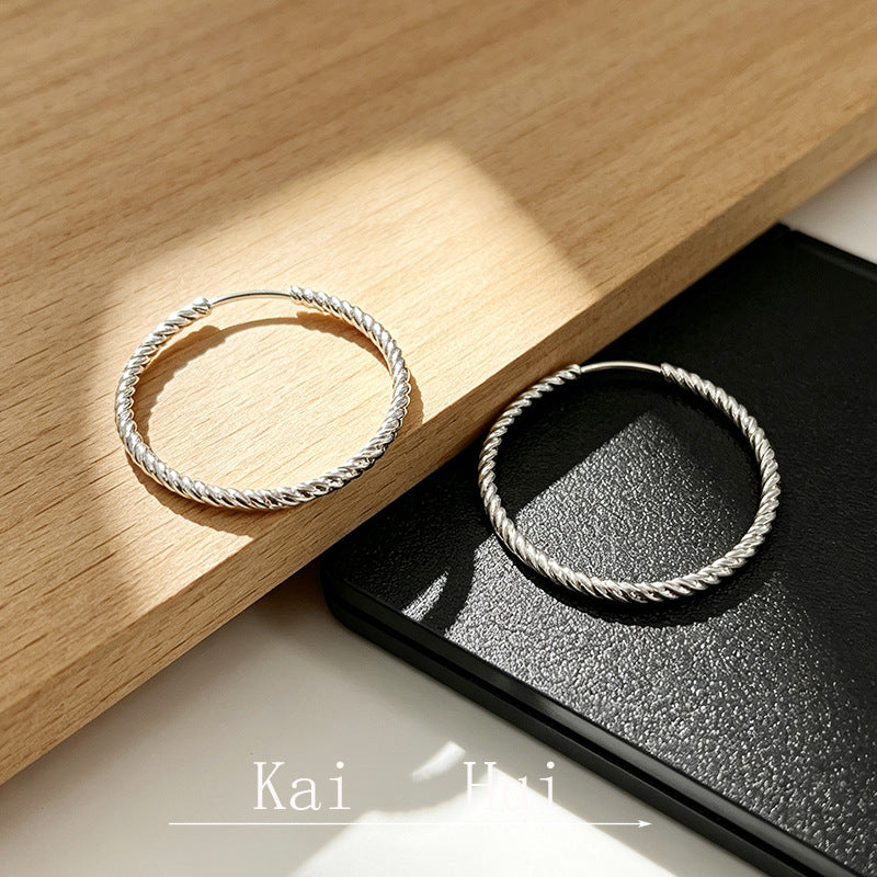 Steel Light Luxury Female Meteor Shower Twill Circle Large Hoop Earrings
