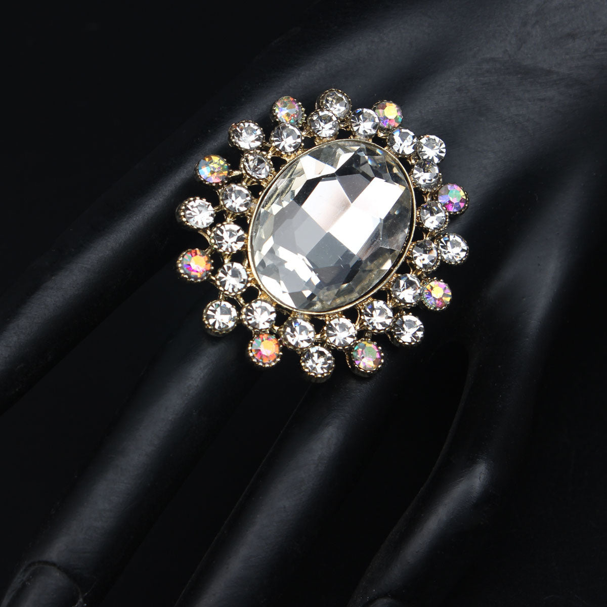 Rhinestone Open Luxury Banquet Adjustable Big Ring