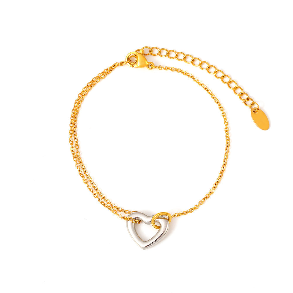 Women's French Hollow Heart Stainless Steel Gold-plated Bracelets