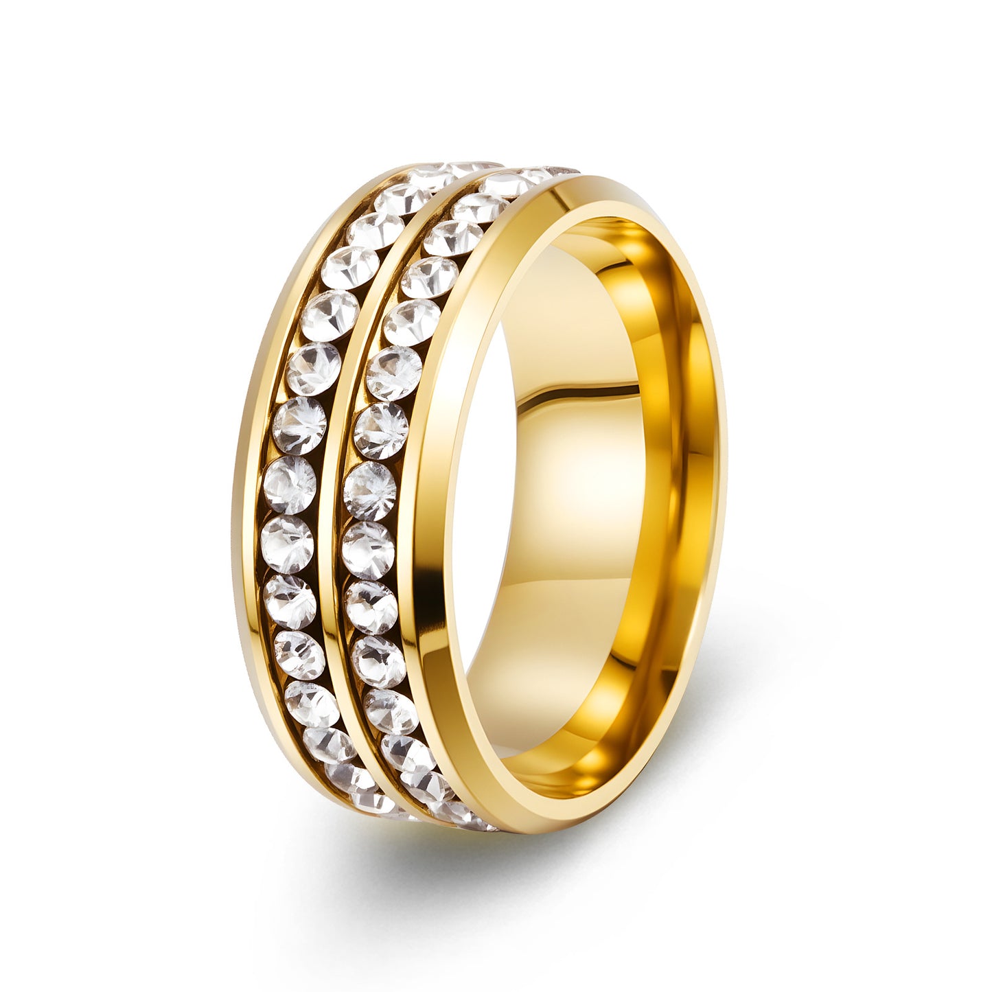 Titanium Steel Korean Double Row Diamond Full High-grade Ring
