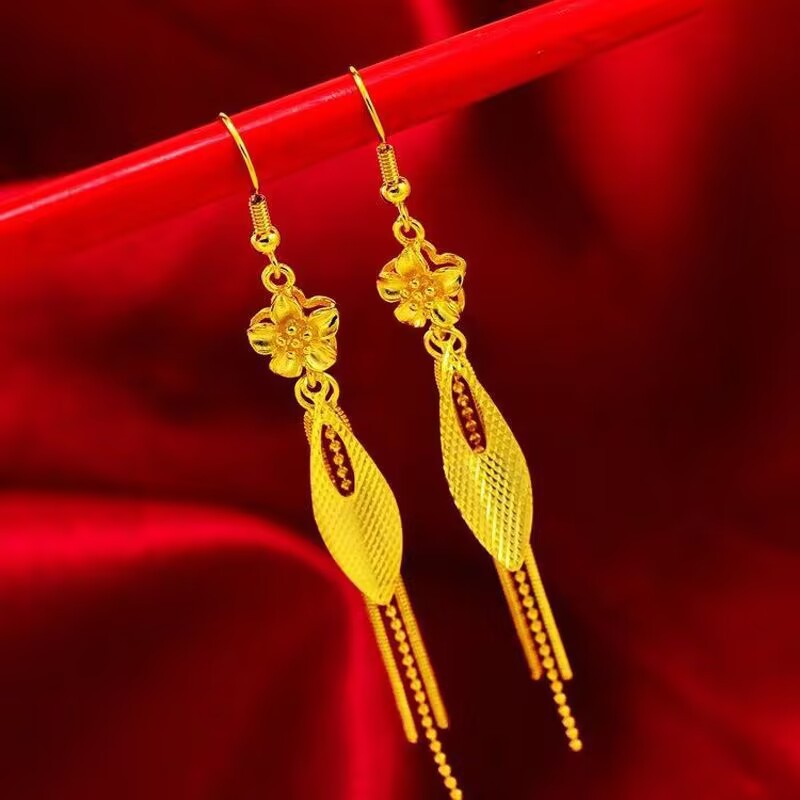 Women's Tassel Leaf Imitation Gold Lucky Beads Earrings