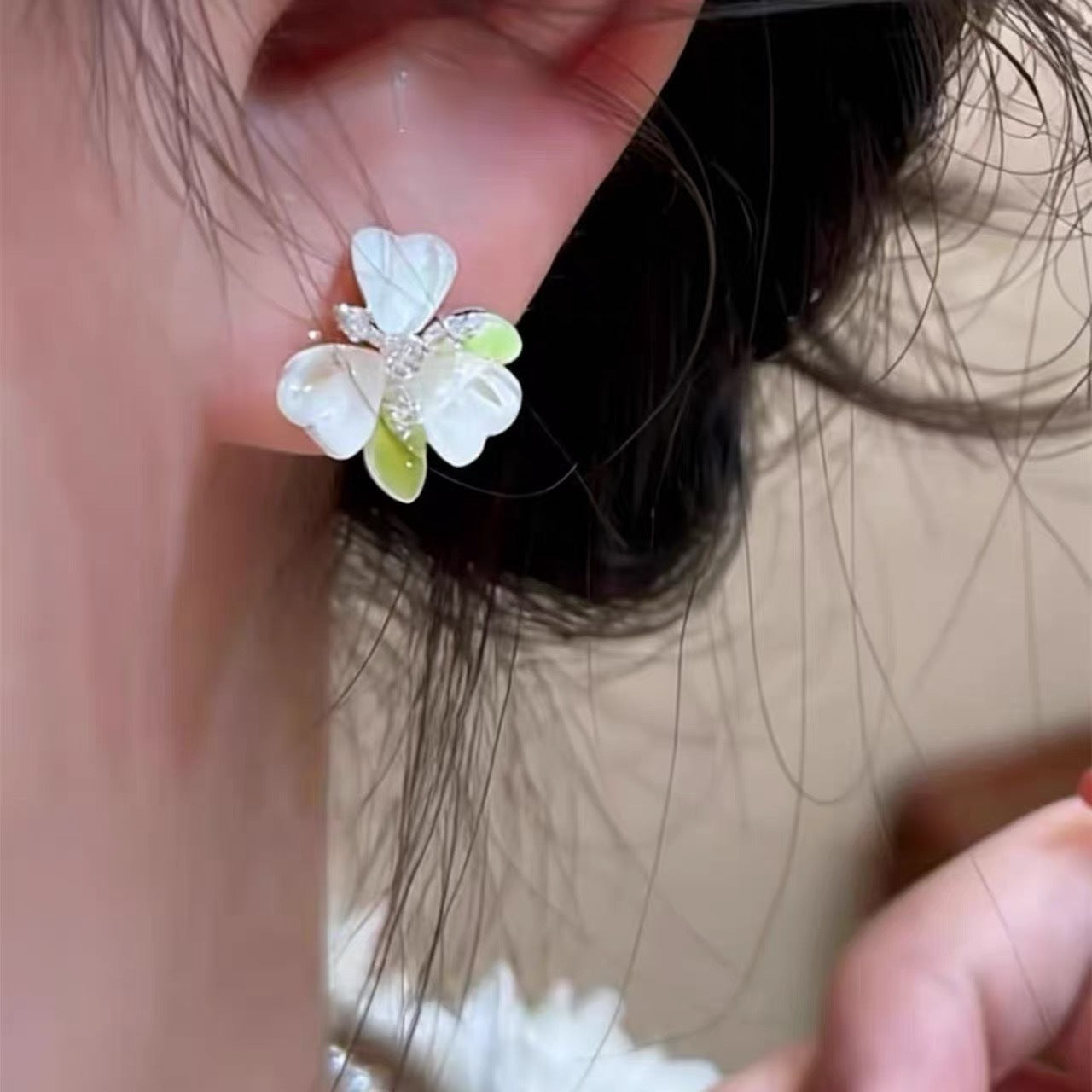 Style Green Flower Temperamental Fairy Refined Earrings