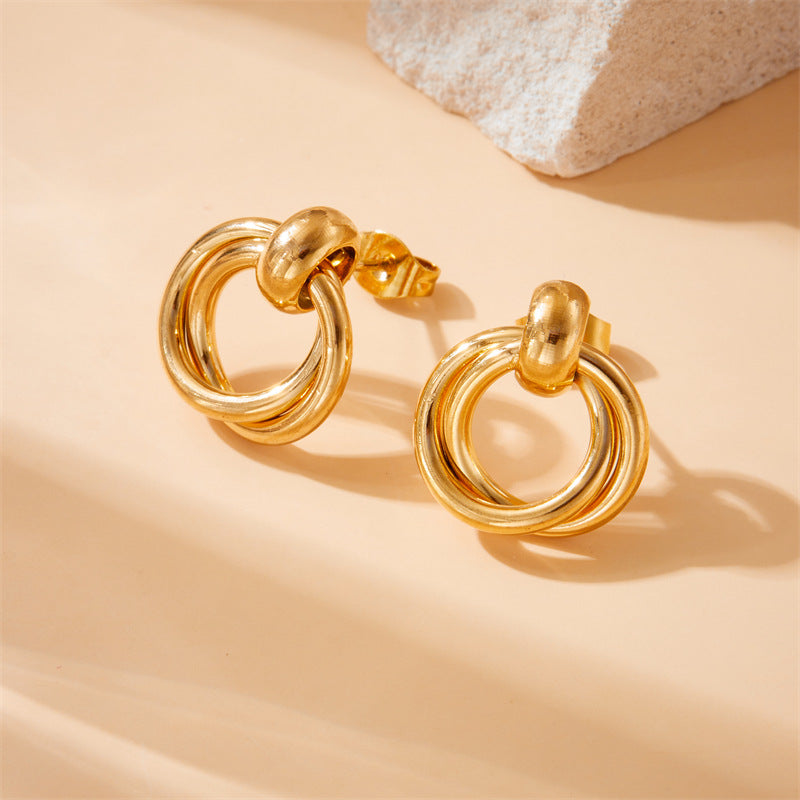 Fashion Personality Geometry Circle Gold-plated Glossy Stainless Stud Earrings