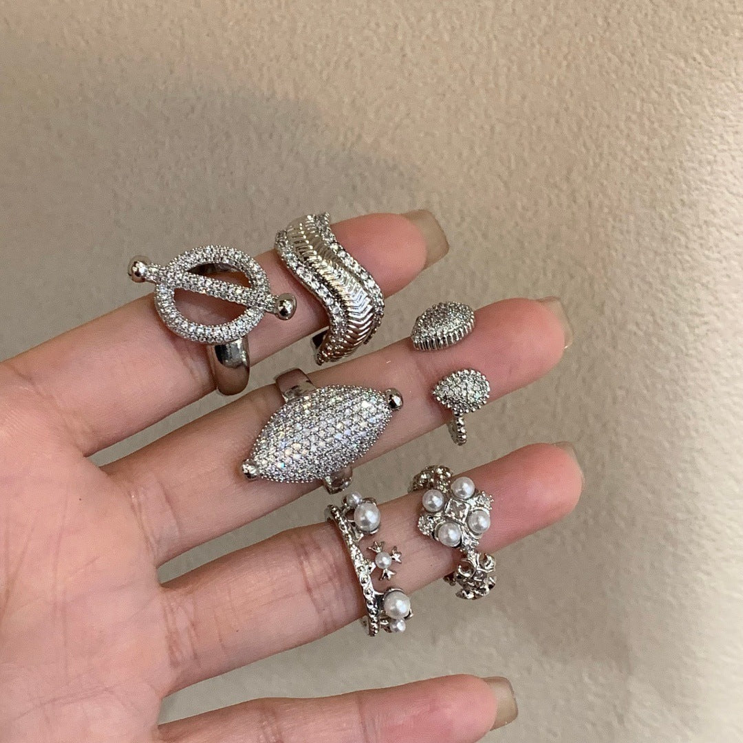 Women's Zircon Female Twin Pearl Opening Adjustable Rings