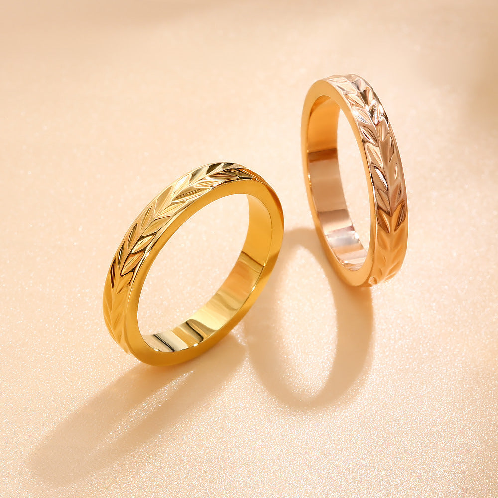 Design Sense Minority Simple Stainless Steel Wheat Rhombus Batch Flower Rings