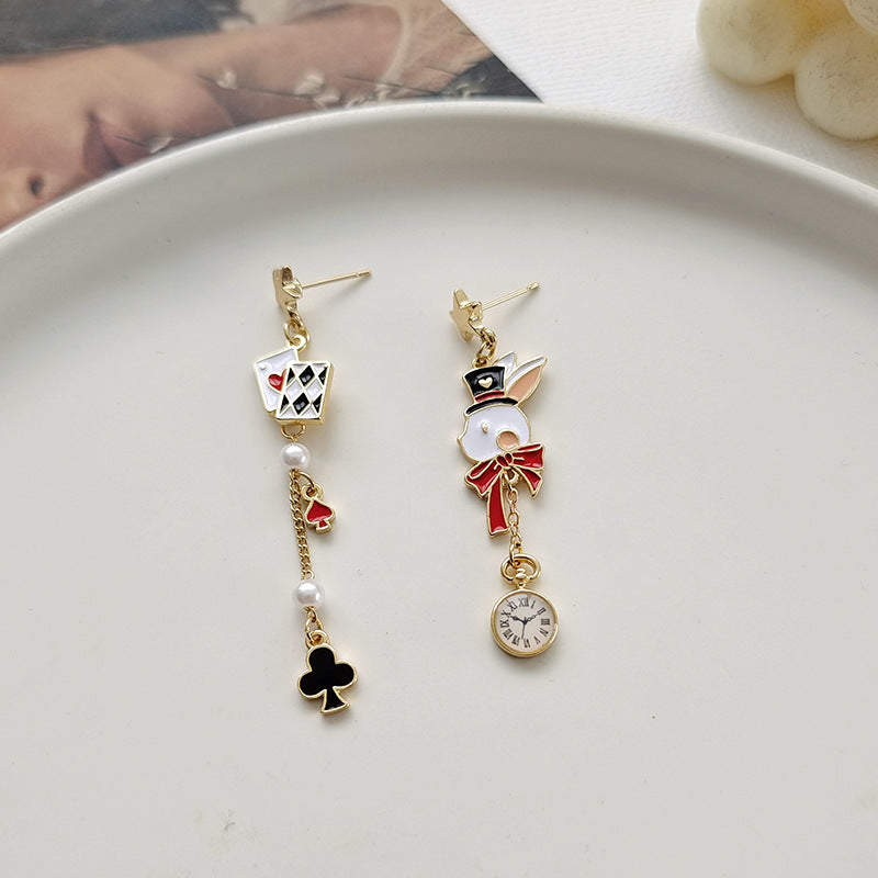 Design Eccentric Personality Sier Needle Playing Card Cute Earrings