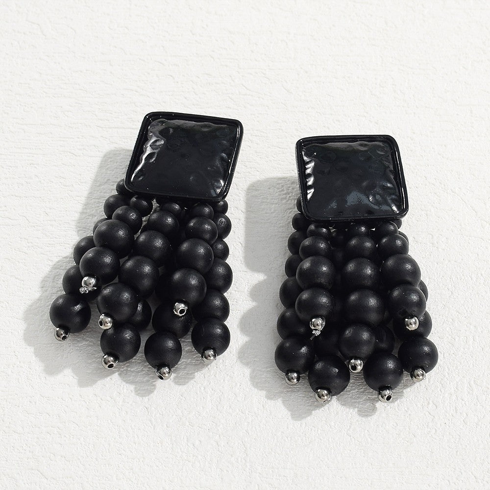 Women's Retro Red Wooden Bead High-grade Light Luxury Holiday Atmosphere Earrings