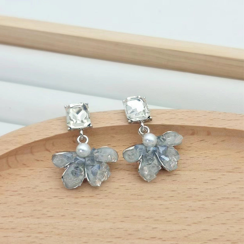 Debris Gradient Crystal Flowers Butterfly Female Special Interest Earrings