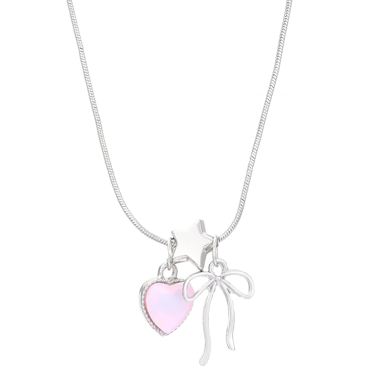 Bow Heart Pink Diamond Female Sweet Simple Niche Snake Bones Necklace