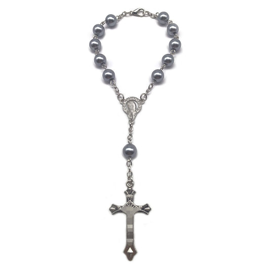 Artificial Glass Pearl Rosary Zinc Alloy Cross Beaded Bracelet