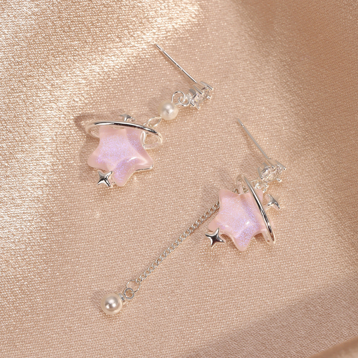 Women's Star Ear Sterling Sier Vintage Mori Style Zircon Niche Moonstone Stud Earrings