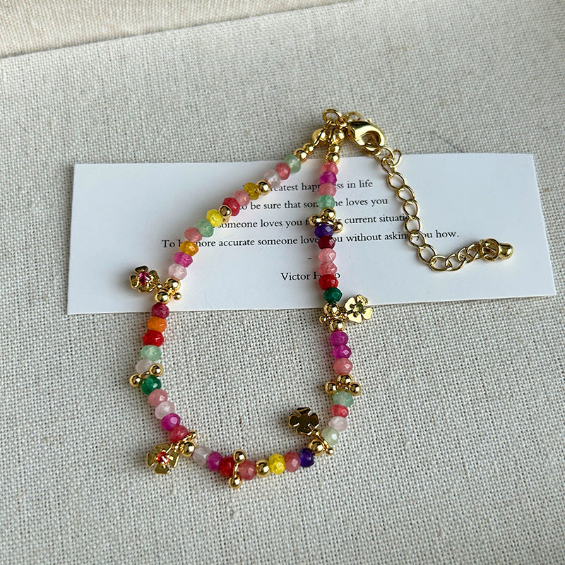 Tourmaline Flower Tigereye Natural Stone Color Kooky Design Twin Bracelets