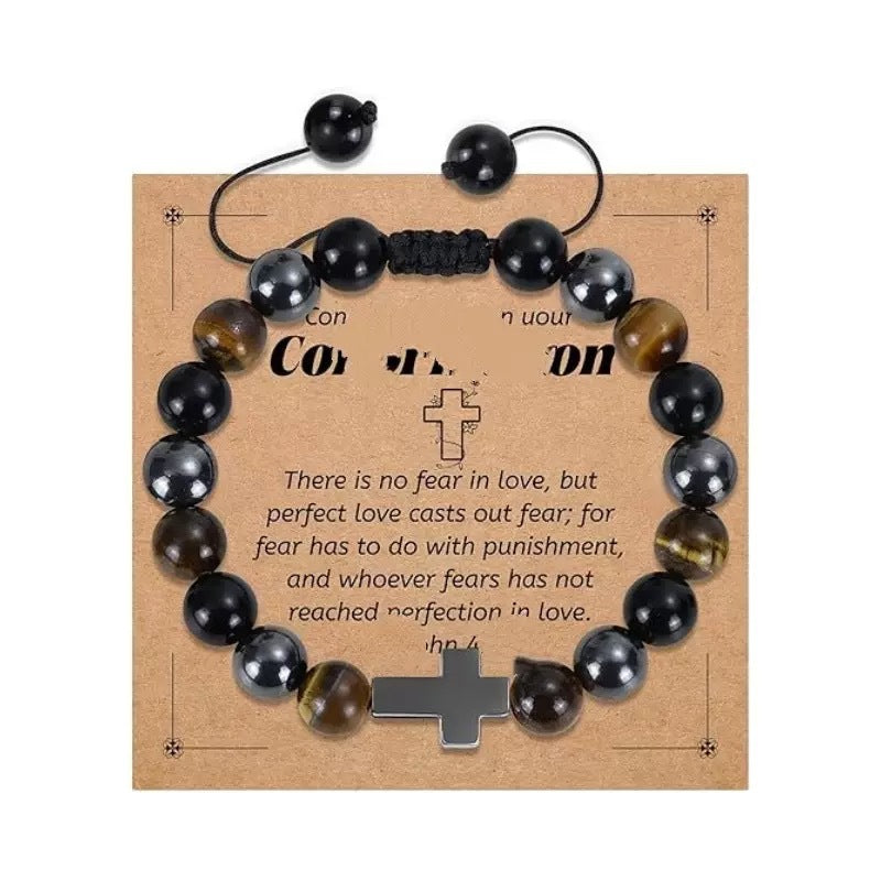 Women's & Men's Triple Protection Cross Obsidian Spacer Tigereye Bracelets