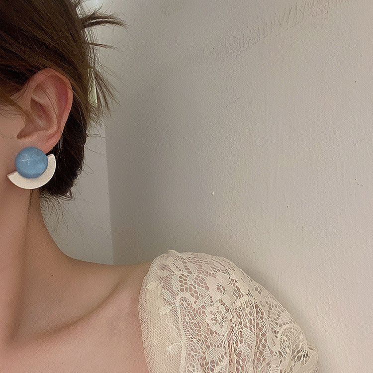 Niche Fan-shaped Wooden Resin Female Simple Personalized Earrings