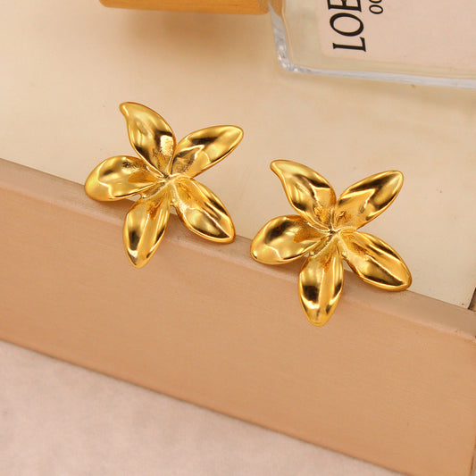 Retro Simple Stainless Steel Flower Ornament Earrings