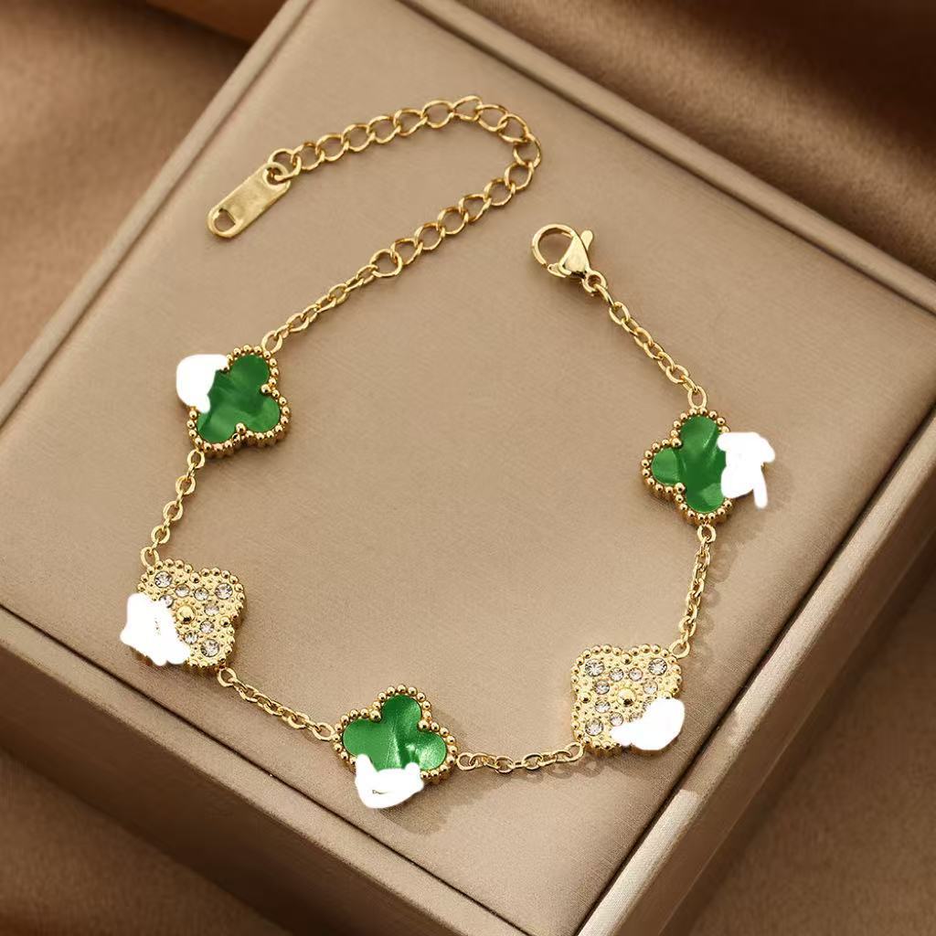 Four-leaf Clover With Diamond Real Gold Bracelets