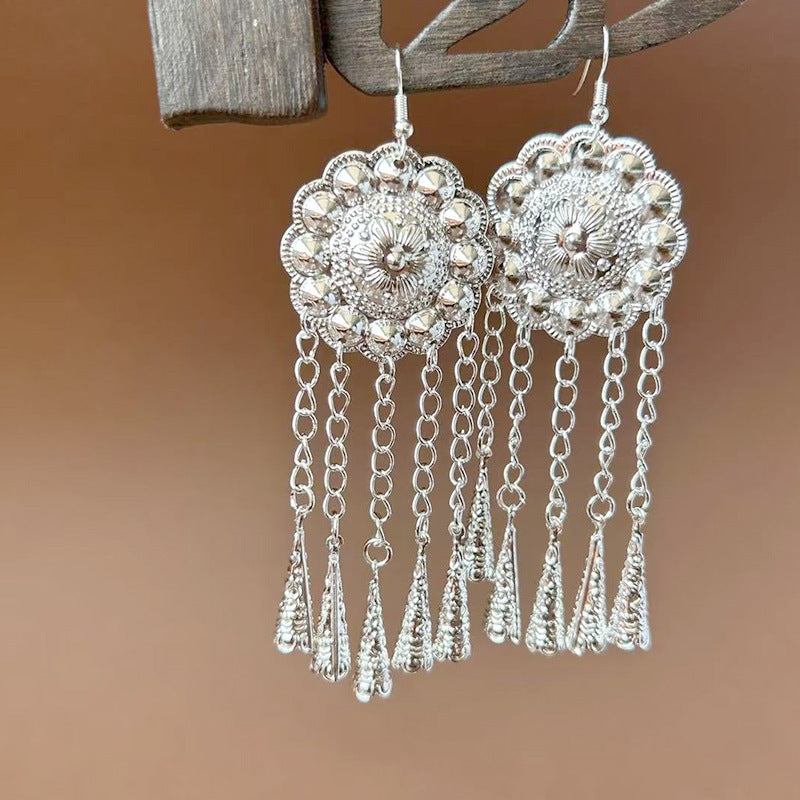 Sier Ethnic Style Peacock Retro Ear Hook Vintage Scenic Spot Earrings