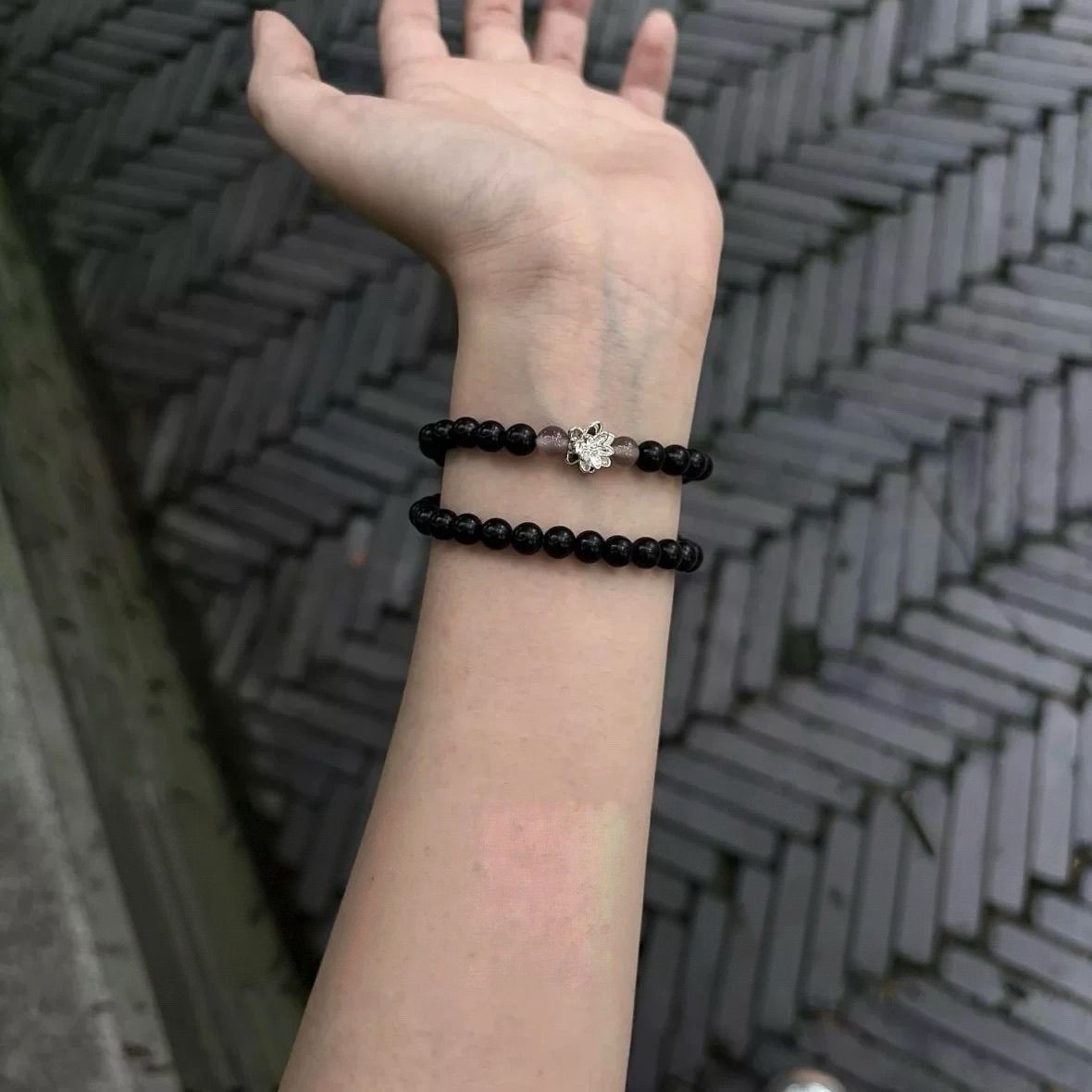 Women's Chinese Style Blackwood Lotus Sier Natural Gray Agate Beaded Bracelets