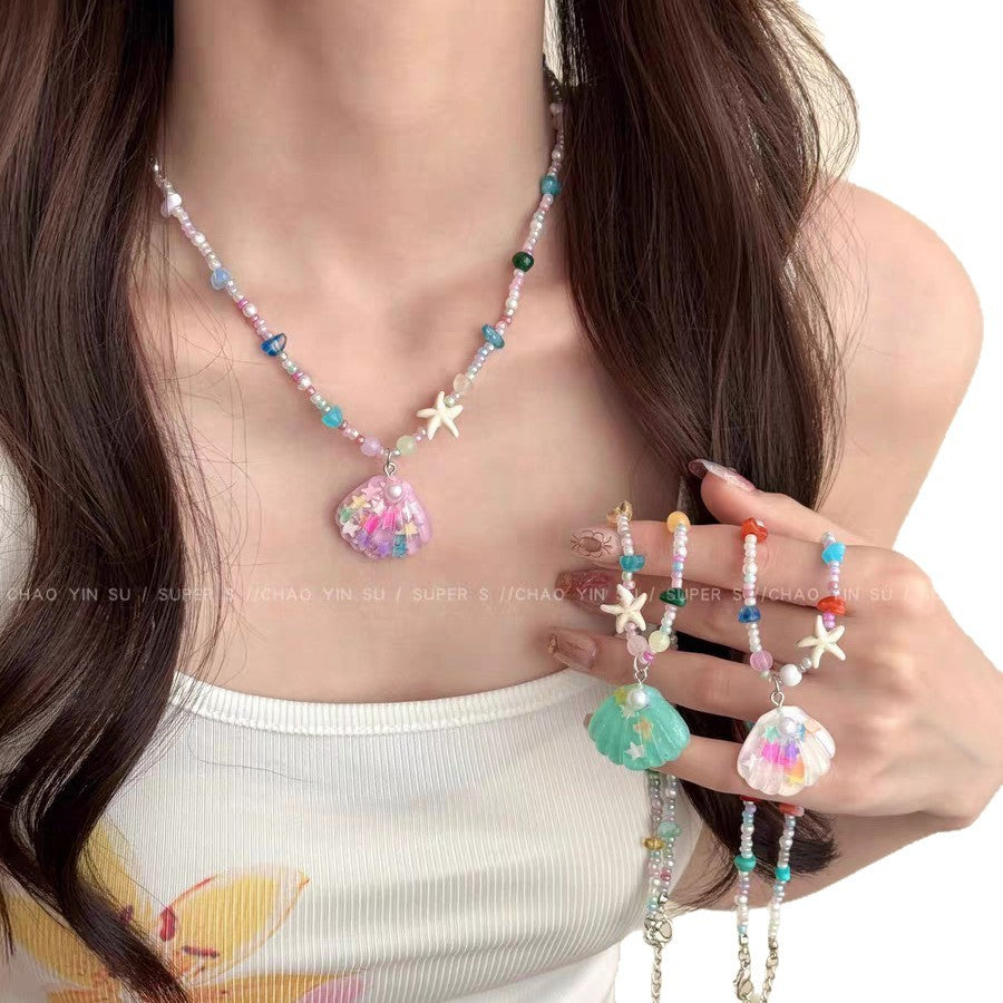 Women's Color Shell Starfish Beaded For Beach Vacation Niche Design Sweet Necklace