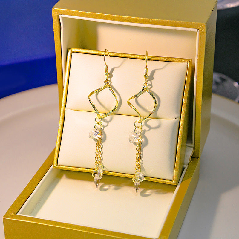 Diamond Butterfly Flower Pearl Graceful Fashionable Long Earrings