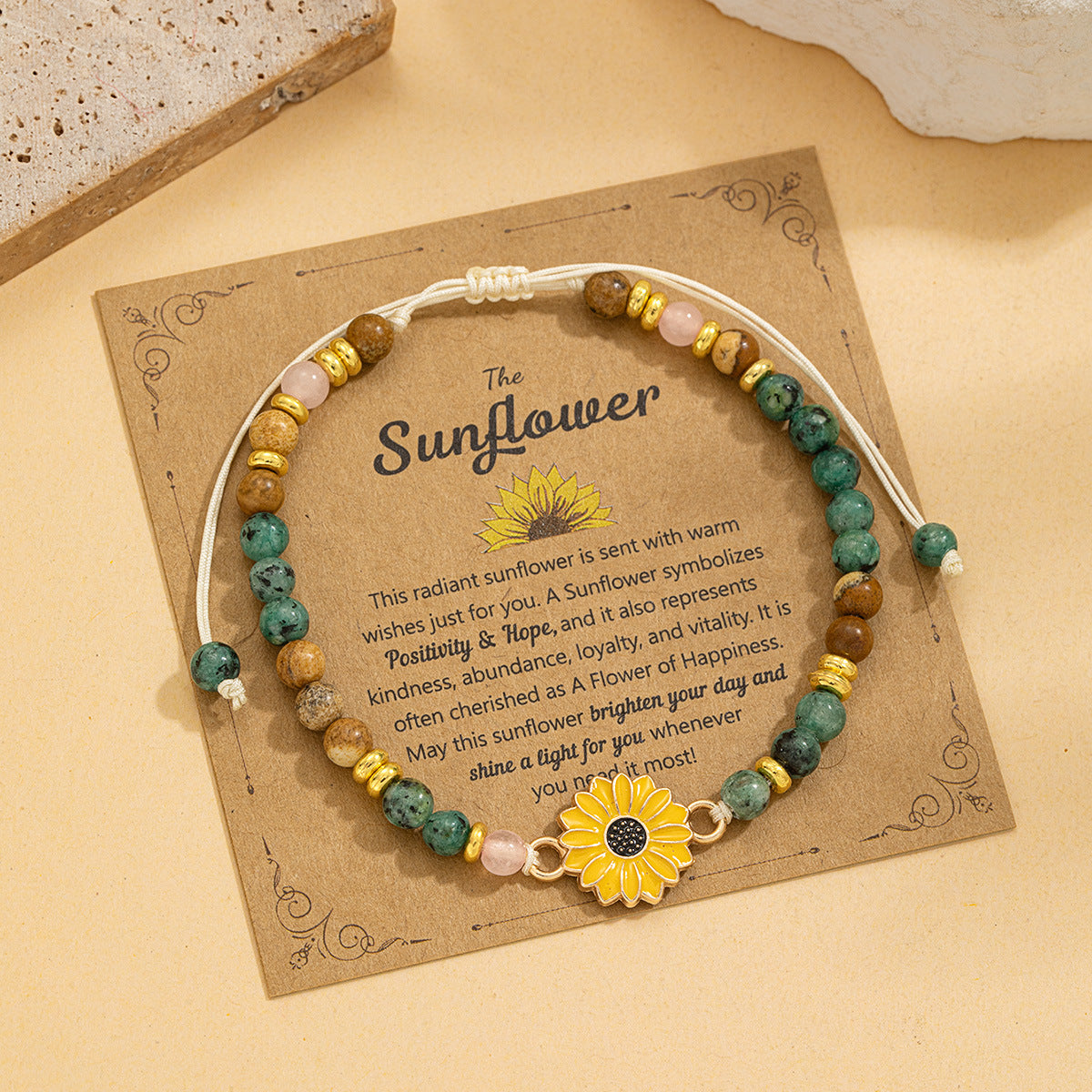 Women's Sunflower With Natural Stone Hand-woven Adjustable Bracelet