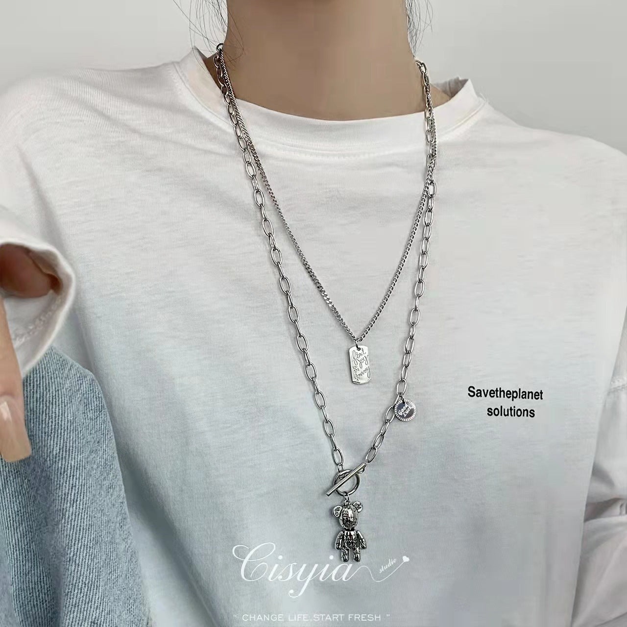 Men's Hop Trendy Cool Letter Korean Style Sweater Chain Necklace