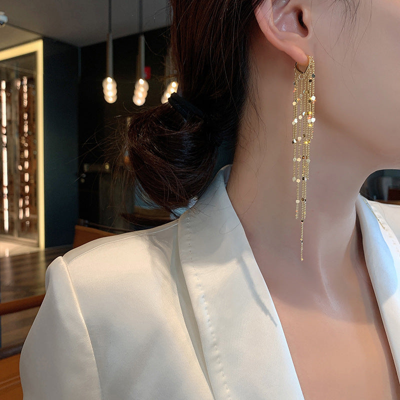 Women's Niche Design Sequins Long Fringe Trendy Elegant Ear Line