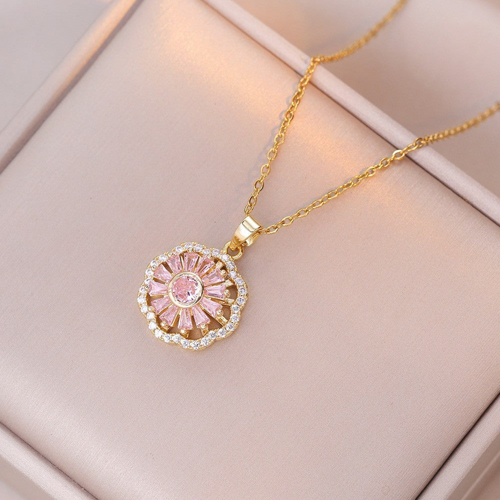 Female Minority Fashion Design Rotating Bauhinia Zircon Flower Necklace