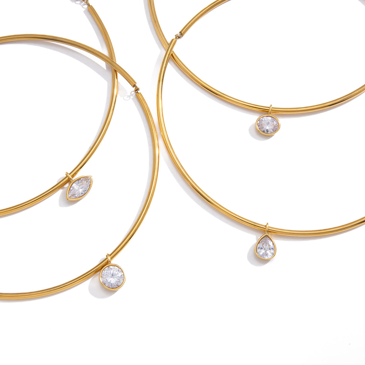 Ding Zircon Stainless Steel Collar Female High-grade Titanium Light Luxury Necklace