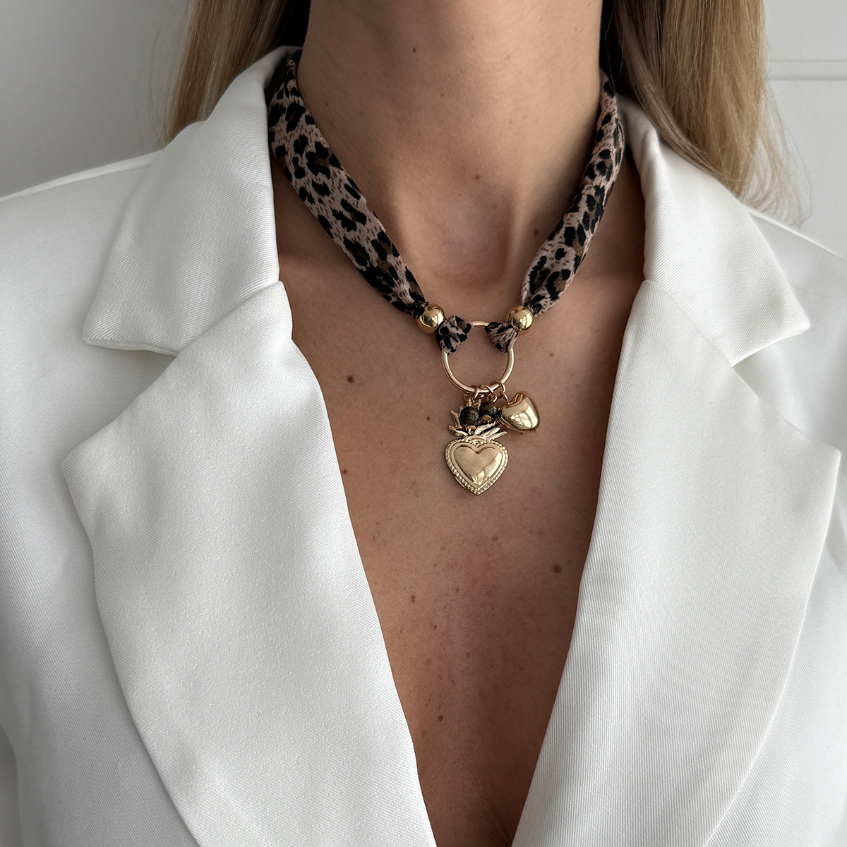 Big Heart Vintage Leopard Print Flannel Necklaces