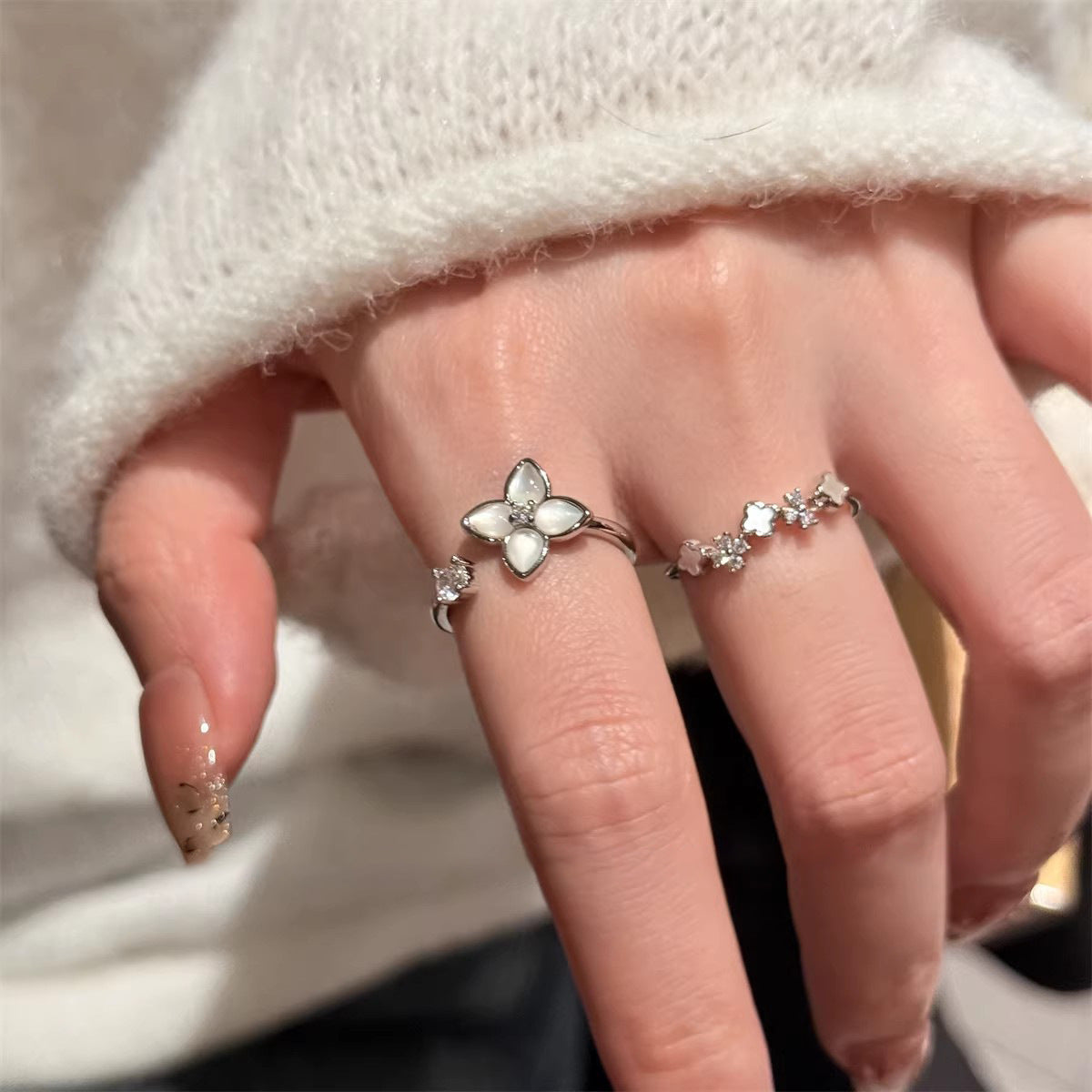 Zircon Simple Female Opening Adjustable Index Finger Light Luxury Rings