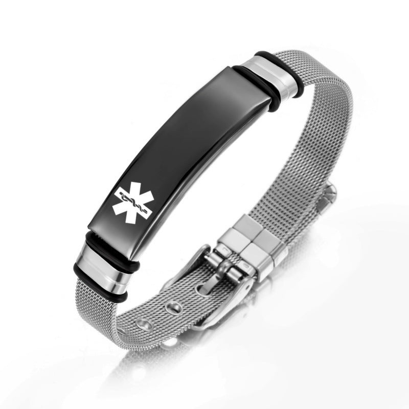 Glossy Can Carve Writing Stainless Couple Inscribed Medical Mark Bracelet