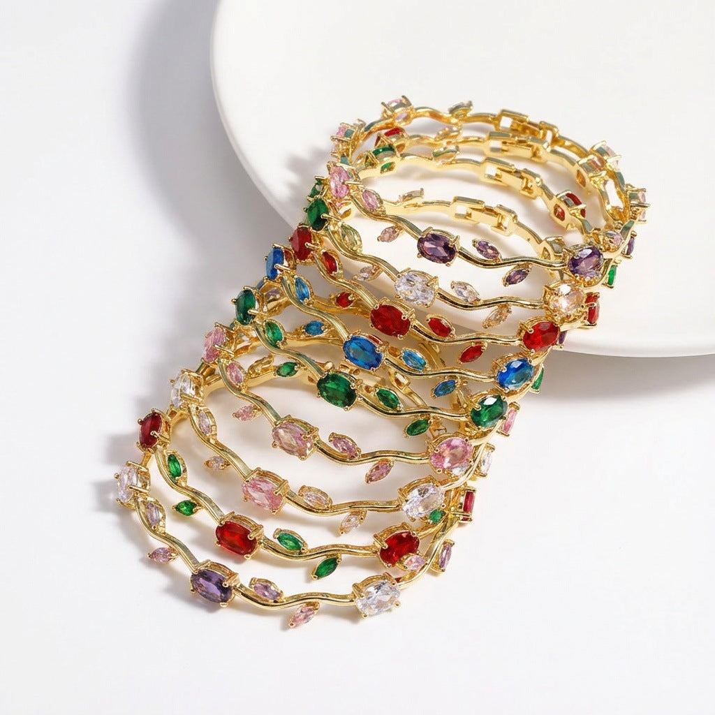Green Copper Inlaid Zircon Light Luxury High-grade Bracelet