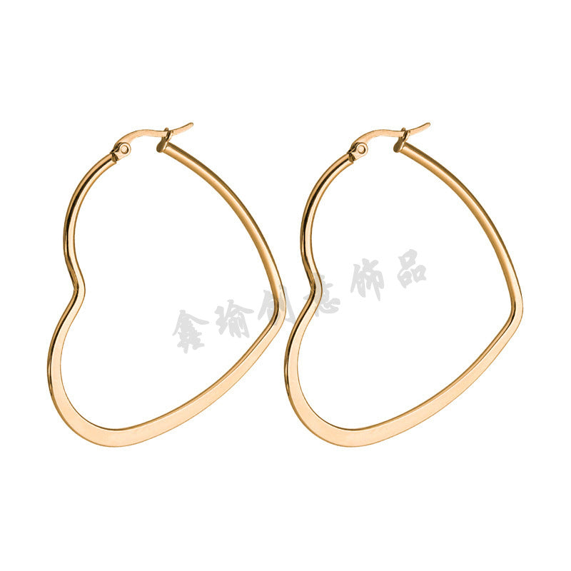 Stainless Steel Heart-shaped Flat Coil Big Earrings