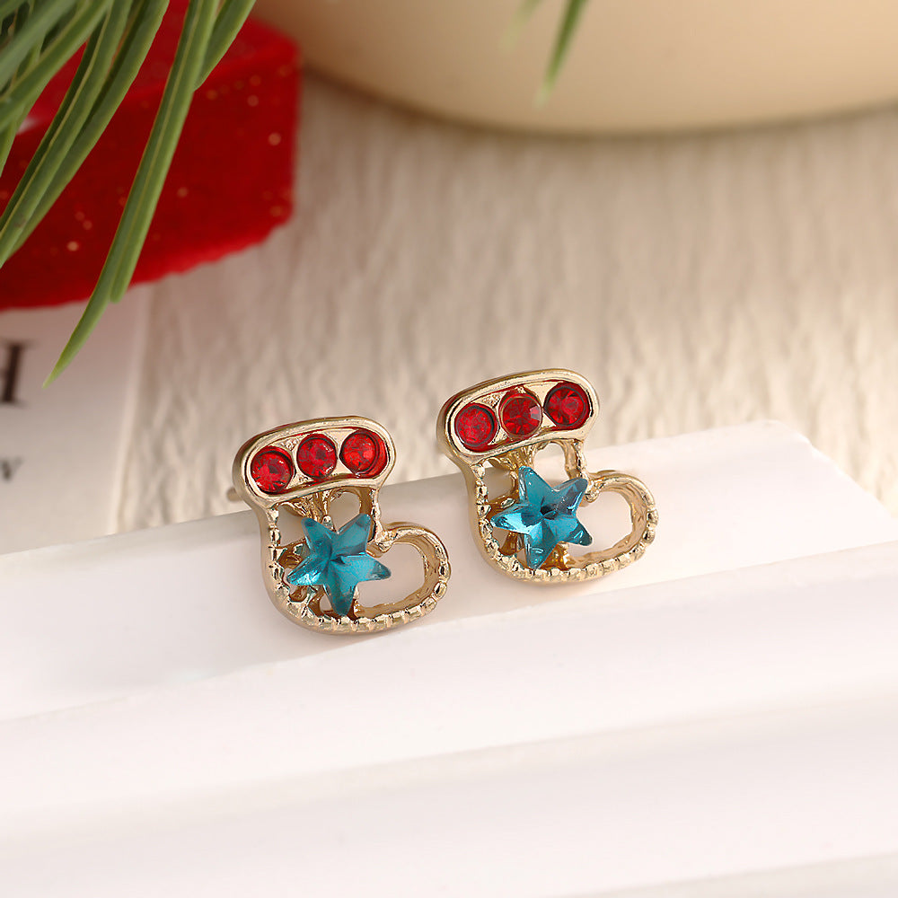 Fashion Elk Tree Snowflake Rhinestone Personalized Stud Earrings