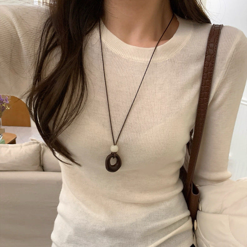 Women's Deep Coffee Irregular Long Ethnic Elegant High Sense Braid Rope Necklaces