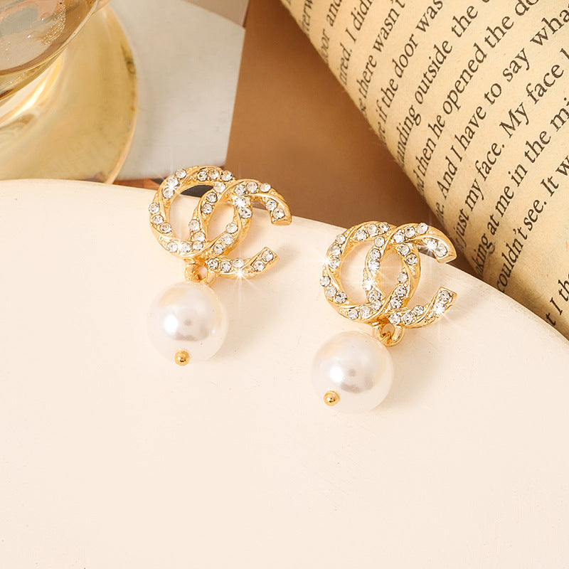 Simple Retro Sier Needle Pearl High Sense Ear Earrings