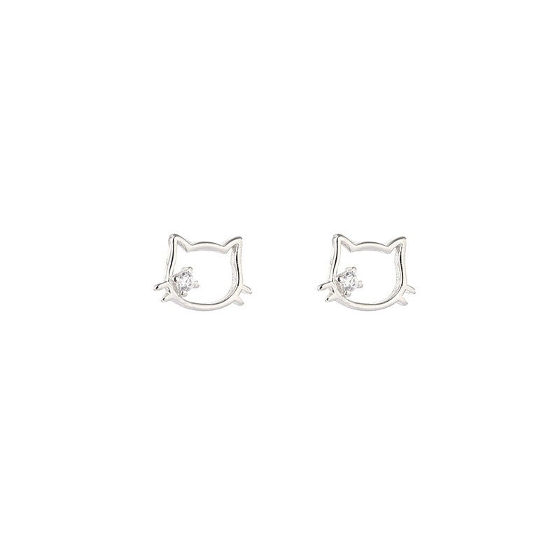 Women's Ear Simple Temperament Hollow Kitten Inlaid Earrings