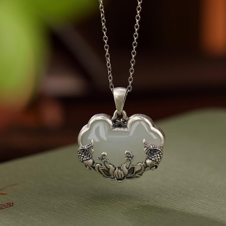 Carp Lotus Vintage Distressed Matte Pattern Necklace